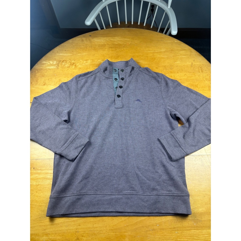 Tommy Bahama Mens Purple Ribbed Mock Neck 5 Button Pullover Sweater Size M